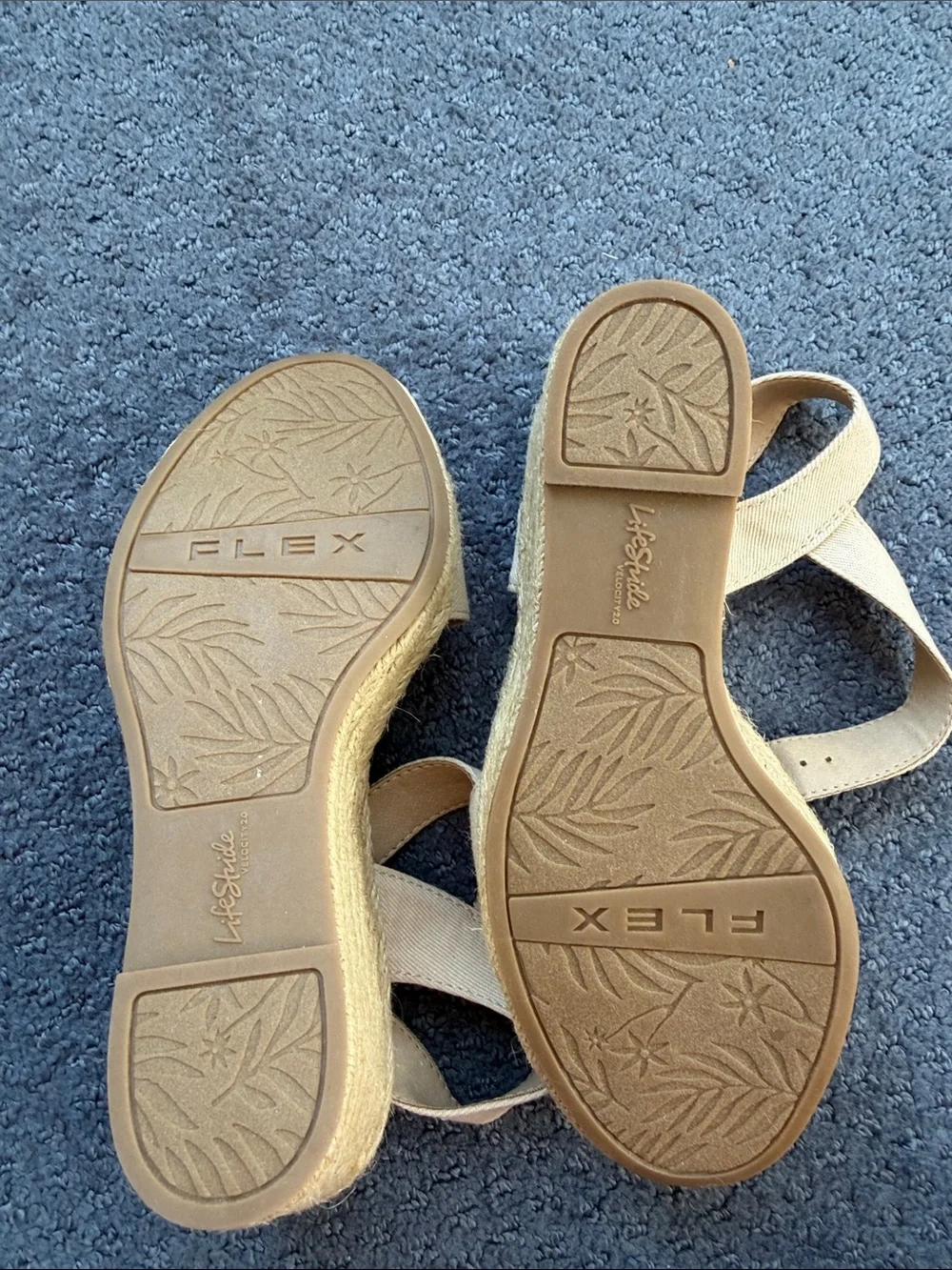 Life Stride Beige Canvas Espadrille Wedge Sandals